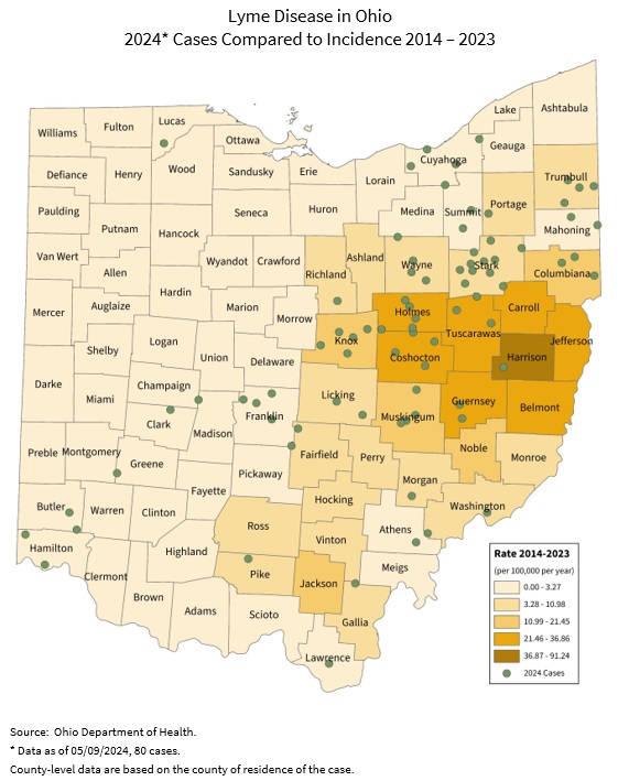 Carte : Maladie de Lyme en Ohio