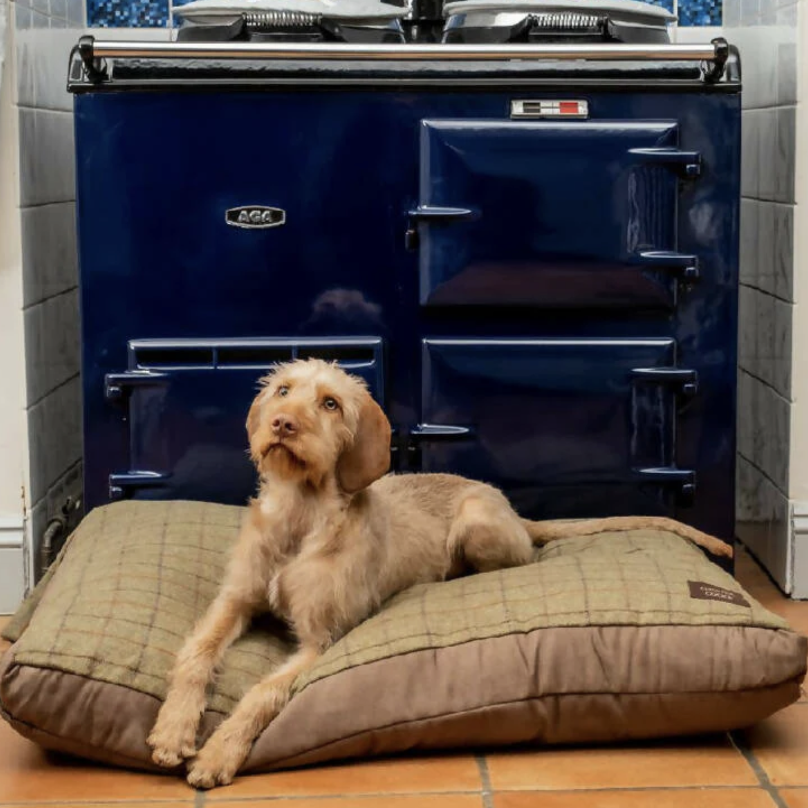 Grand lit pour chien en tweed de couleur olive