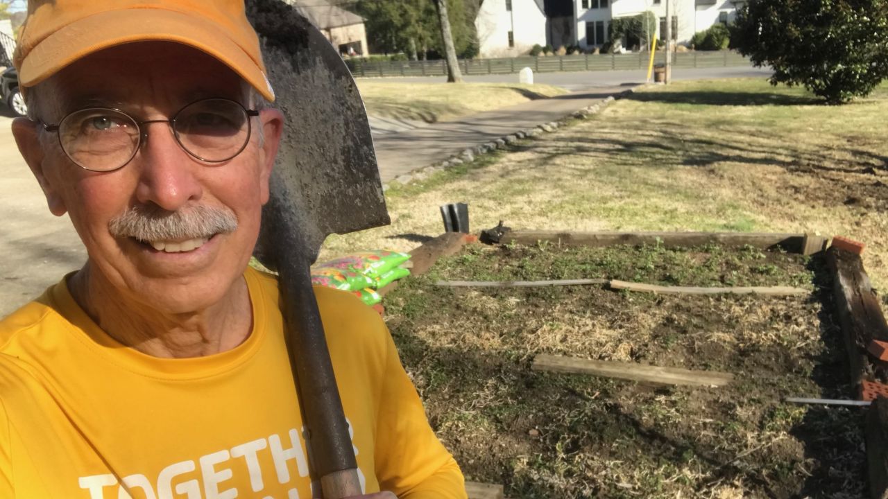 Nashville resident Tom Adkinson, 72, said he turns the soil in his three gardens by hand.  This initial preparation is quite an intense workout. 